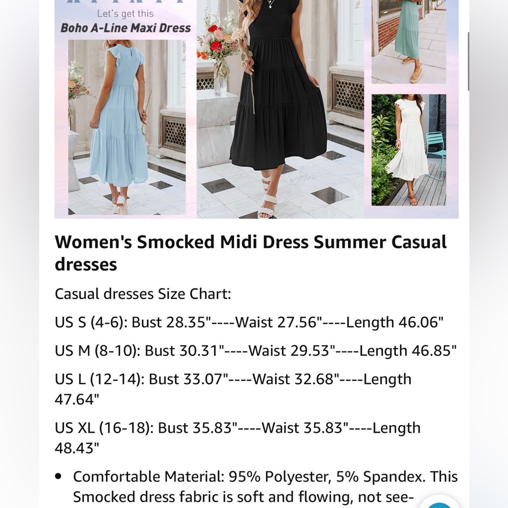 NWTCasual Flutter Short Sleeve Crew Neck Smocked Elastic Waist Tiered Midi Dress - Picture 6 of 6